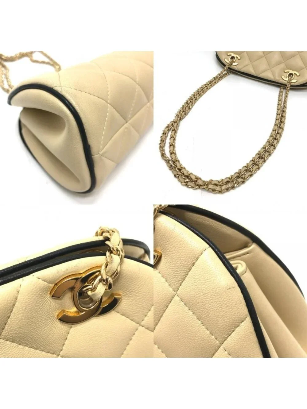 Chanel Shoulder Bag Chain Clutch Lambskin Beige
